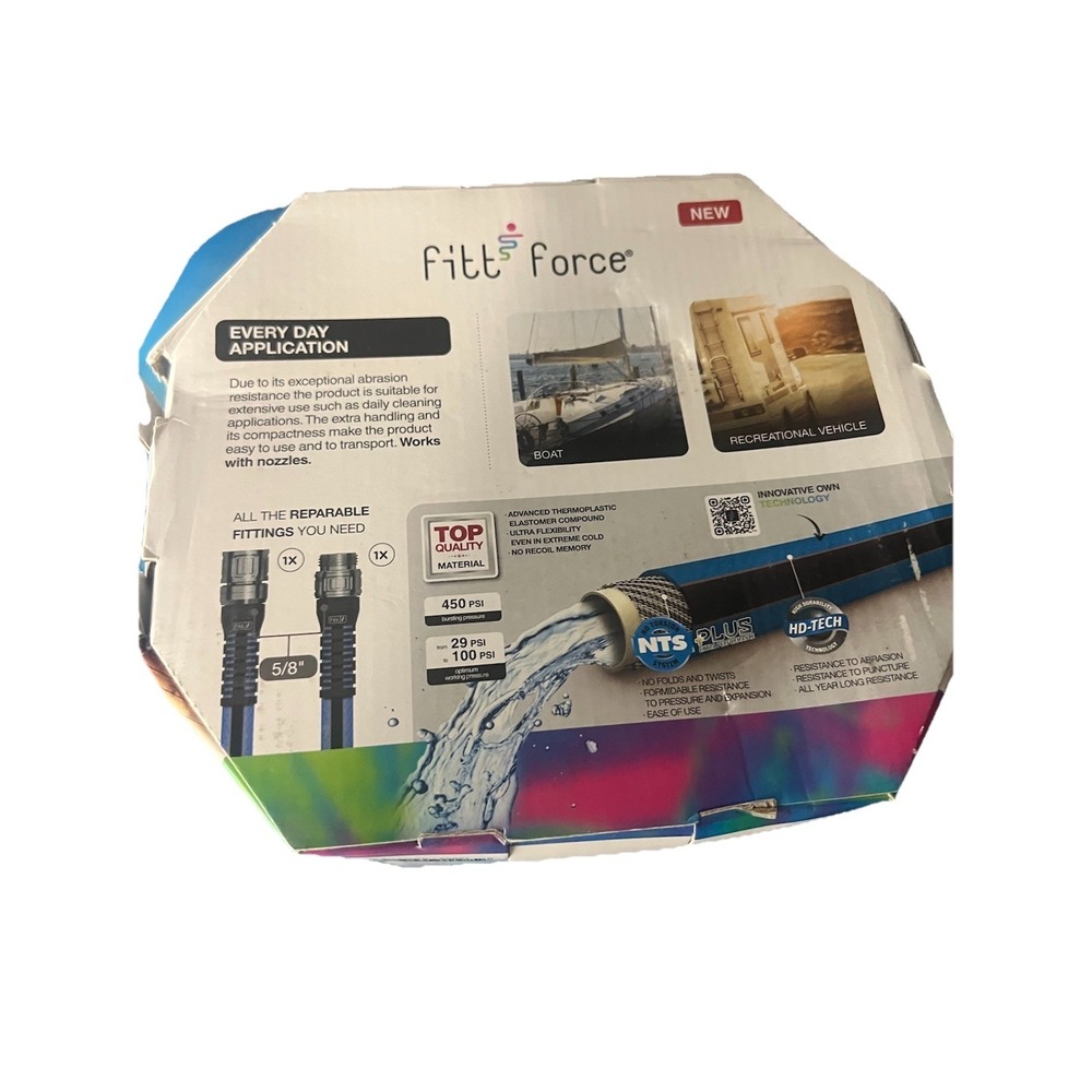FITT Force Marine Water Hose, 5/8" 50ft Saltwater Resistant Hose NEW